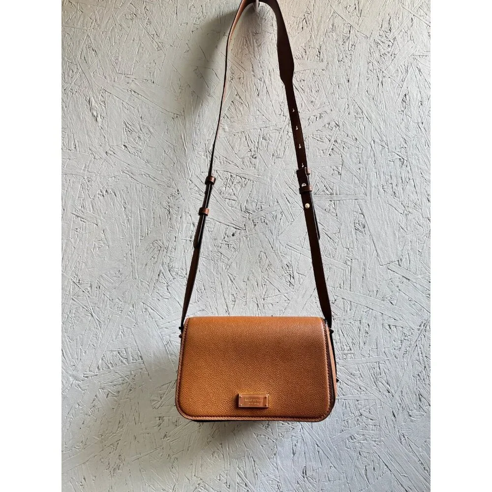 KATE SPADE NY Liv pebbled leather flap crossbody - Cavern Clay /Tan
